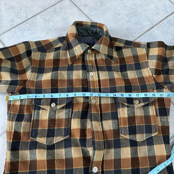 Vintage 70s Pendleton Board Shirt Jacket HEAVY WOOL Plaid Brown Medium USA Made* - Picture 2 of 9